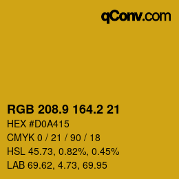 カラーコード: RGB 208.9 164.2 21 | qconv.com