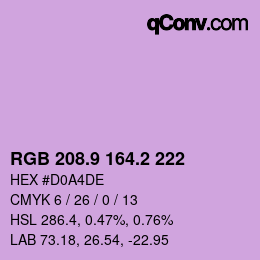カラーコード: RGB 208.9 164.2 222 | qconv.com