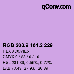 カラーコード: RGB 208.9 164.2 229 | qconv.com