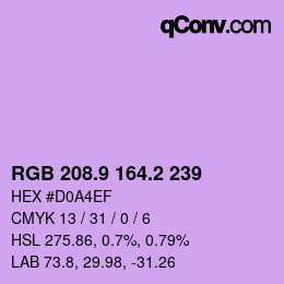 カラーコード: RGB 208.9 164.2 239 | qconv.com