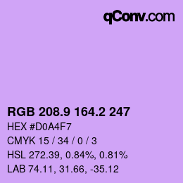 カラーコード: RGB 208.9 164.2 247 | qconv.com