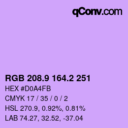 カラーコード: RGB 208.9 164.2 251 | qconv.com