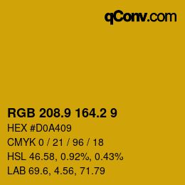 カラーコード: RGB 208.9 164.2 9 | qconv.com