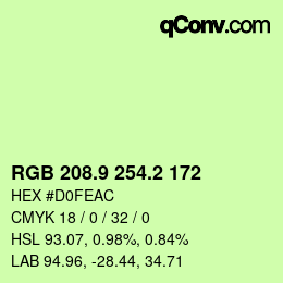 カラーコード: RGB 208.9 254.2 172 | qconv.com