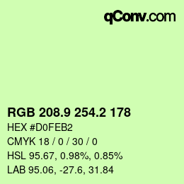 カラーコード: RGB 208.9 254.2 178 | qconv.com