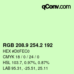 カラーコード: RGB 208.9 254.2 192 | qconv.com
