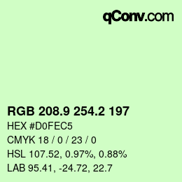カラーコード: RGB 208.9 254.2 197 | qconv.com