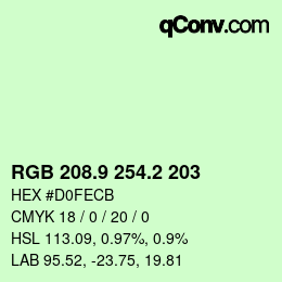 カラーコード: RGB 208.9 254.2 203 | qconv.com