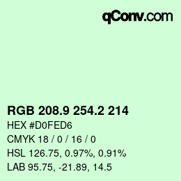 Color code: RGB 208.9 254.2 214 | qconv.com