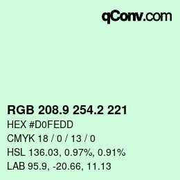 カラーコード: RGB 208.9 254.2 221 | qconv.com