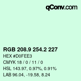 カラーコード: RGB 208.9 254.2 227 | qconv.com