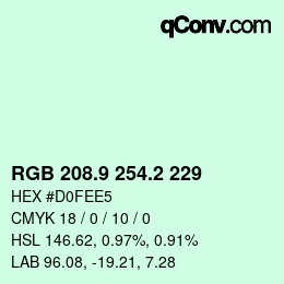 カラーコード: RGB 208.9 254.2 229 | qconv.com