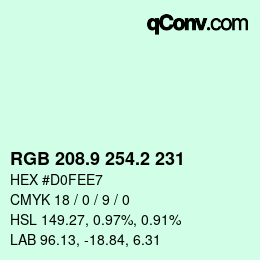カラーコード: RGB 208.9 254.2 231 | qconv.com