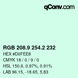 カラーコード: RGB 208.9 254.2 232 | qconv.com