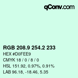 カラーコード: RGB 208.9 254.2 233 | qconv.com