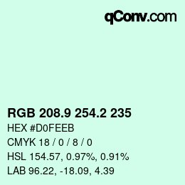 Color code: RGB 208.9 254.2 235 | qconv.com