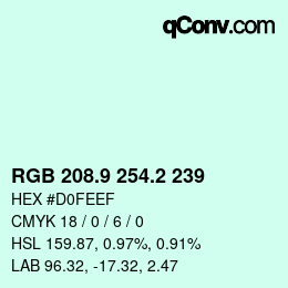 Farbcode: RGB 208.9 254.2 239 | qconv.com