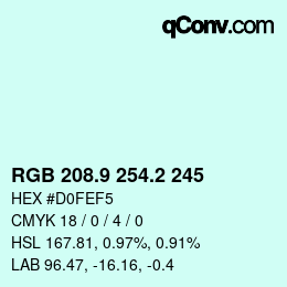 カラーコード: RGB 208.9 254.2 245 | qconv.com