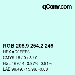 Color code: RGB 208.9 254.2 246 | qconv.com