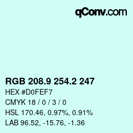 カラーコード: RGB 208.9 254.2 247 | qconv.com