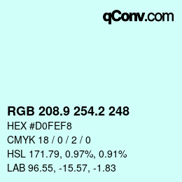 Color code: RGB 208.9 254.2 248 | qconv.com