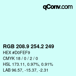 Color code: RGB 208.9 254.2 249 | qconv.com