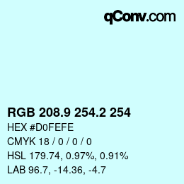 カラーコード: RGB 208.9 254.2 254 | qconv.com