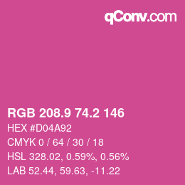 カラーコード: RGB 208.9 74.2 146 | qconv.com