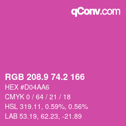 カラーコード: RGB 208.9 74.2 166 | qconv.com