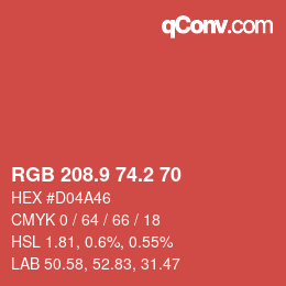 カラーコード: RGB 208.9 74.2 70 | qconv.com