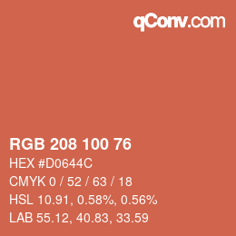 カラーコード: RGB 208 100 76 | qconv.com