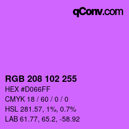 Color code: RGB 208 102 255 | qconv.com