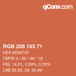 Color code: RGB 208 103 71 | qconv.com