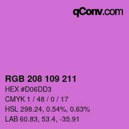 カラーコード: RGB 208 109 211 | qconv.com