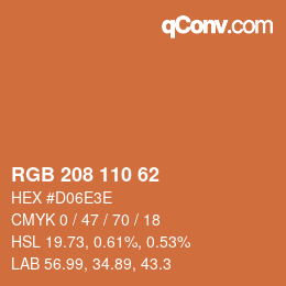 Color code: RGB 208 110 62 | qconv.com