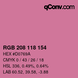 カラーコード: RGB 208 118 154 | qconv.com