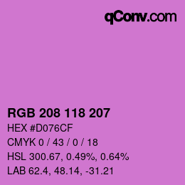 颜色代码: RGB 208 118 207 | qconv.com