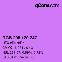 Color code: RGB 208 120 247 | qconv.com
