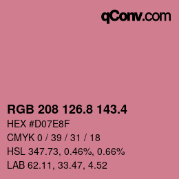 カラーコード: RGB 208 126.8 143.4 | qconv.com