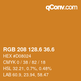 カラーコード: RGB 208 128.6 36.6 | qconv.com