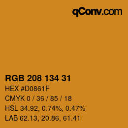 Color code: RGB 208 134 31 | qconv.com