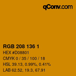 Color code: RGB 208 136 1 | qconv.com