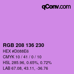 Color code: RGB 208 136 230 | qconv.com