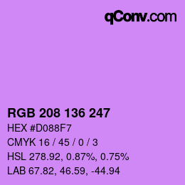 Color code: RGB 208 136 247 | qconv.com