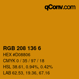 Color code: RGB 208 136 6 | qconv.com