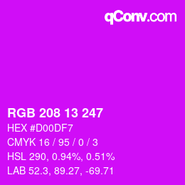 Color code: RGB 208 13 247 | qconv.com