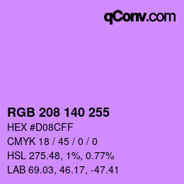 Color code: RGB 208 140 255 | qconv.com