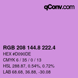 カラーコード: RGB 208 144.8 222.4 | qconv.com