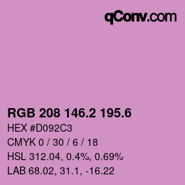 カラーコード: RGB 208 146.2 195.6 | qconv.com