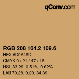 カラーコード: RGB 208 164.2 109.6 | qconv.com